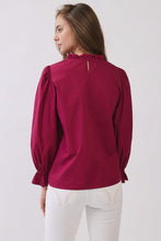 Load image into Gallery viewer, Oddi Embroidered Peasant Sleeve Top in Burgundy
