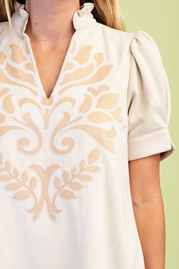 GiGio Faux Suede V-neck Dress in Eggnog