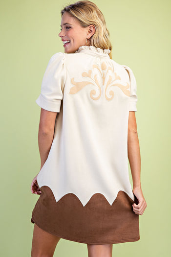 GiGio Faux Suede V-neck Dress in Eggnog