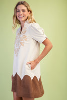 GiGio Faux Suede V-neck Dress in Eggnog