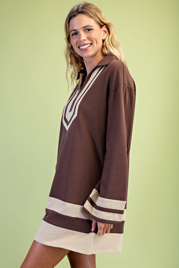 GiGio Color Blocked V-neck Dress in Brown Combo