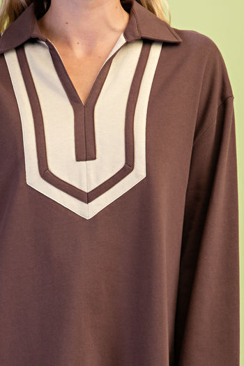 GiGio Color Blocked V-neck Dress in Brown Combo