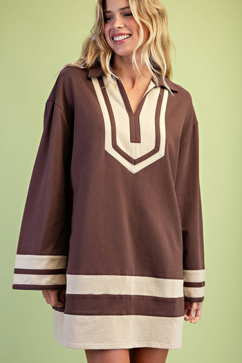 GiGio Color Blocked V-neck Dress in Brown Combo