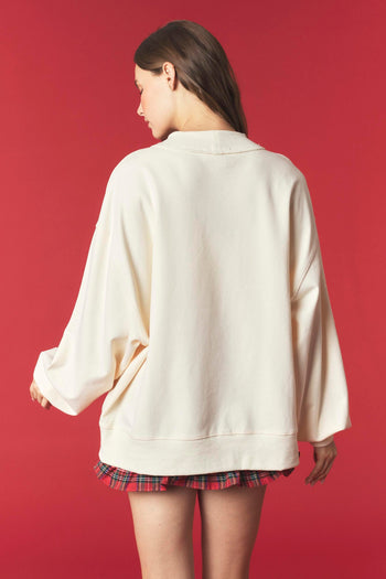 Peach Love Christmas Train Mock Neck Sweatshirt in Ivory