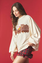 Load image into Gallery viewer, Peach Love Christmas Train Mock Neck Sweatshirt in Ivory
