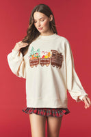 Peach Love Christmas Train Mock Neck Sweatshirt in Ivory