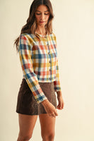 AnnieWear Multicolor Check Jacquard Sweater Cardigan in Rust Multi