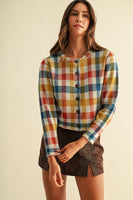 AnnieWear Multicolor Check Jacquard Sweater Cardigan in Rust Multi