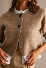 Load image into Gallery viewer, MABLE Knit Poplin Ruffle Button Up Cardigan in Mocha
