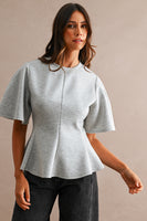 MABLE Flared Peplum Hem Top in Heather Grey