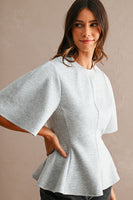 MABLE Flared Peplum Hem Top in Heather Grey