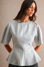 Load image into Gallery viewer, MABLE Flared Peplum Hem Top in Heather Grey
