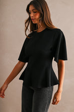 Load image into Gallery viewer, MABLE Flared Peplum Hem Top in Black
