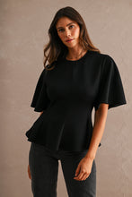 Load image into Gallery viewer, MABLE Flared Peplum Hem Top in Black
