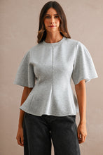 Load image into Gallery viewer, MABLE Flared Peplum Hem Top in Heather Grey
