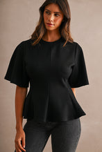 Load image into Gallery viewer, MABLE Flared Peplum Hem Top in Black
