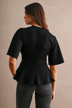 Load image into Gallery viewer, MABLE Flared Peplum Hem Top in Black
