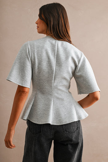 MABLE Flared Peplum Hem Top in Heather Grey
