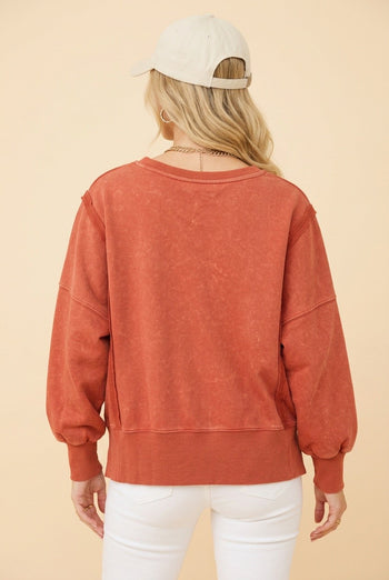 Heimish Floral Applique Puff Sleeve Sweatshirt in Terracotta