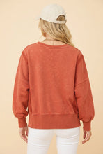 Load image into Gallery viewer, Heimish Floral Applique Puff Sleeve Sweatshirt in Terracotta
