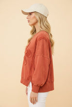 Load image into Gallery viewer, Heimish Floral Applique Puff Sleeve Sweatshirt in Terracotta
