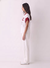 Load image into Gallery viewer, Star Drop Game Day Graphic Knit Top in White/Deep Red
