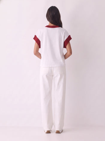 Star Drop Game Day Graphic Knit Top in White/Deep Red