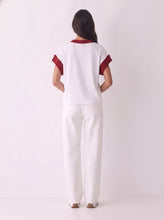 Load image into Gallery viewer, Star Drop Game Day Graphic Knit Top in White/Deep Red
