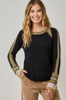 Mystree Raglan Sleeve Sweater Top in Black