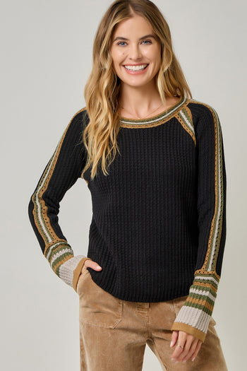 Mystree Raglan Sleeve Sweater Top in Black
