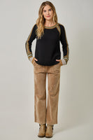 Mystree Raglan Sleeve Sweater Top in Black