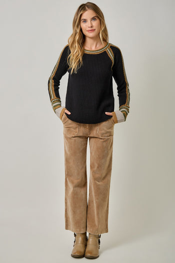 Mystree Raglan Sleeve Sweater Top in Black