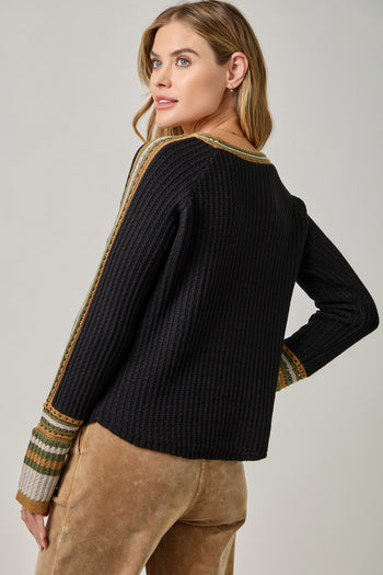 Mystree Raglan Sleeve Sweater Top in Black
