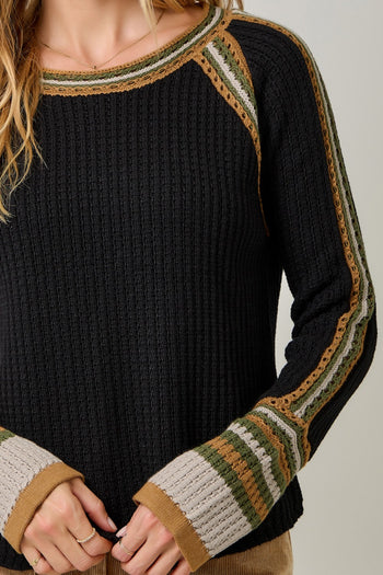 Mystree Raglan Sleeve Sweater Top in Black