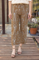 VOY Floral Jacquard Pants in Brown