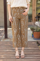 VOY Floral Jacquard Pants in Brown