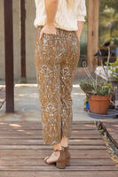 VOY Floral Jacquard Pants in Brown