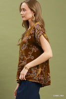Umgee Mix Floral Velvet Boxy Top in Camel Mix