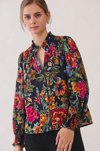 Oddi Vintage Floral Printed Blouse in Navy Multi