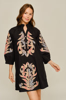 Jodifl Check Pattern Baroque Applique Dress in Black