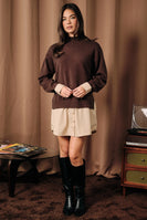 Sunday Edition Mock Neck Layered Shirt Hem Tunic Top in Brown