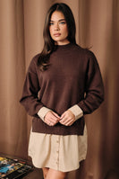 Sunday Edition Mock Neck Layered Shirt Hem Tunic Top in Brown