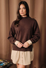 Load image into Gallery viewer, Sunday Edition Mock Neck Layered Shirt Hem Tunic Top in Brown
