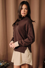 Load image into Gallery viewer, Sunday Edition Mock Neck Layered Shirt Hem Tunic Top in Brown
