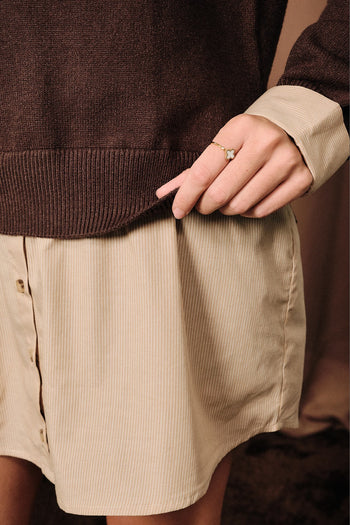 Sunday Edition Mock Neck Layered Shirt Hem Tunic Top in Brown
