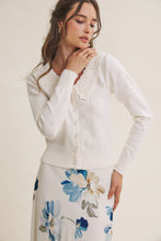 Load image into Gallery viewer, In February Pointelle Pearl Button Cardigan in Pearled Ivory
