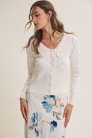 In February Pointelle Pearl Button Cardigan in Pearled Ivory