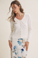 In February Pointelle Pearl Button Cardigan in Pearled Ivory
