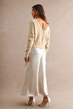 Load image into Gallery viewer, MABLE V Neck Sweater Top And Satin Midi Dress Set in Light Taupe
