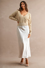 Load image into Gallery viewer, MABLE V Neck Sweater Top And Satin Midi Dress Set in Light Taupe
